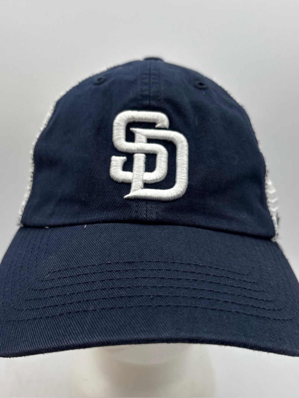 San Diego Padres MLB 47 Brand Closer Stretch Fit Navy/White Mesh Fitted Hat OSFM
